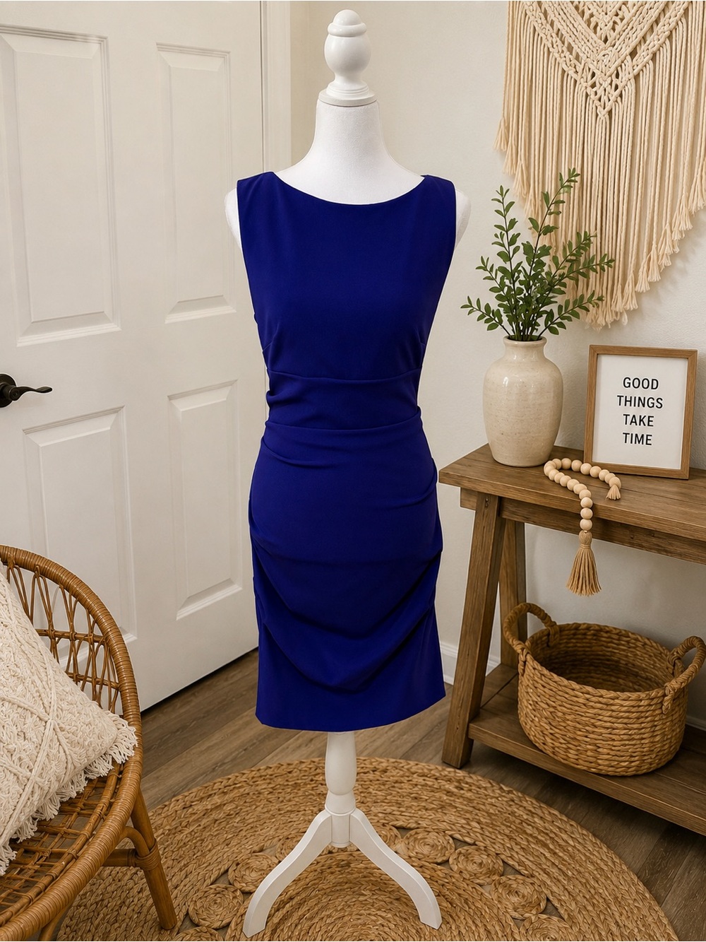 Nicole Sleeveless Cobalt Midi Sheath Dress